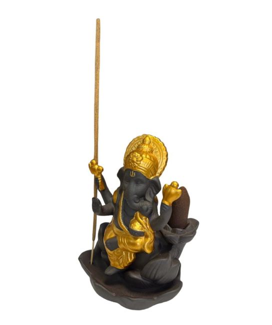 Porta Incienso Backflow Ganesh Lotus - Oro 11cm