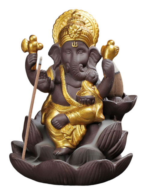 Porta Incienso Backflow Ganesh Lotus - Oro 11cm
