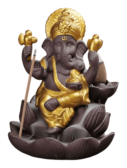 Porta Incienso Backflow Ganesh Lotus - Oro 11cm