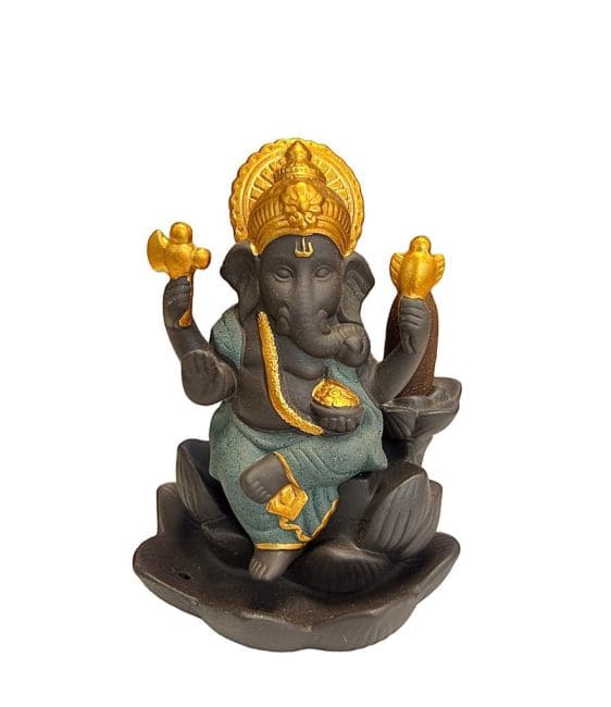 Porta Incienso Backflow Ganesh Lotus - Verde 11cm