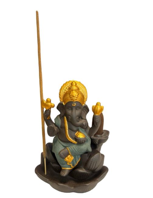 Porta Incienso Backflow Ganesh Lotus - Verde 11cm