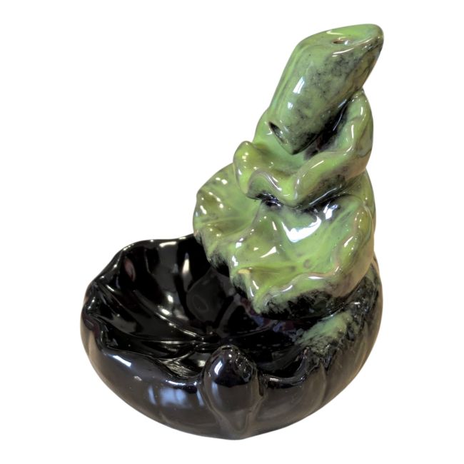 incienso en Porta incienso de cerámica con reflujo, diseño en cascada y hojas de loto verdes, 10 cm|es