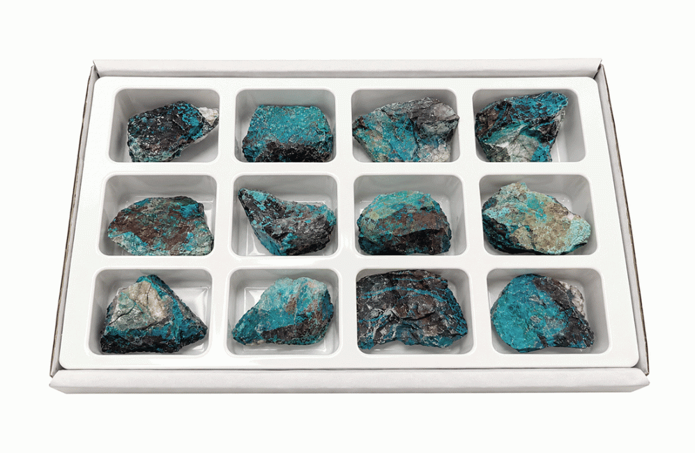 incienso en Expositor de 12 Piedras Brutas de Crisocola-Malaquita 3-4 cm