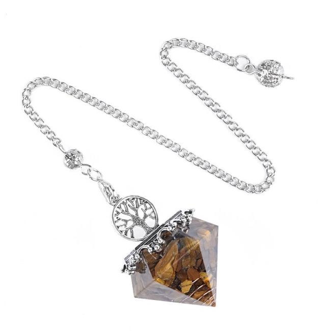 Péndulo Orgonita Árbol de la Vida Ojo de Tigre 6 caras