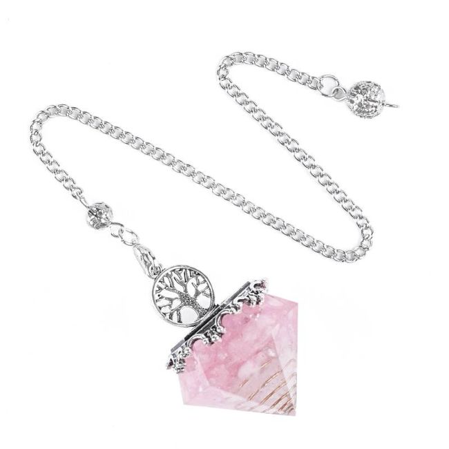 Péndulo Orgonita Árbol de la Vida Cuarzo Rosa 6 caras