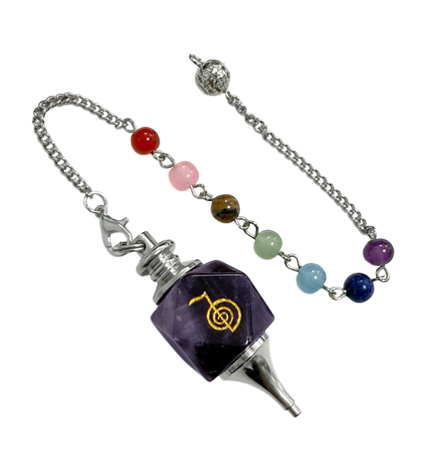 Péndulo Hexagonal Amatista Reiki ChoKu Rei 7 Chakras
