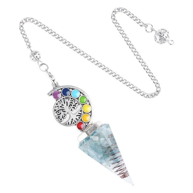 Péndulo de orgonita aguamarina Árbol de la vida 7 chakras 6 lados