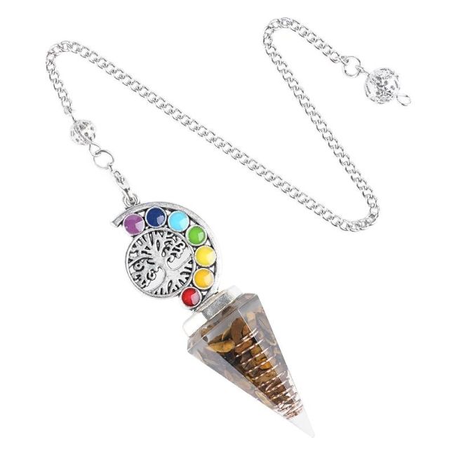 Péndulo de orgonita Ojo de tigre Árbol de la vida 7 Chakras 6 lados