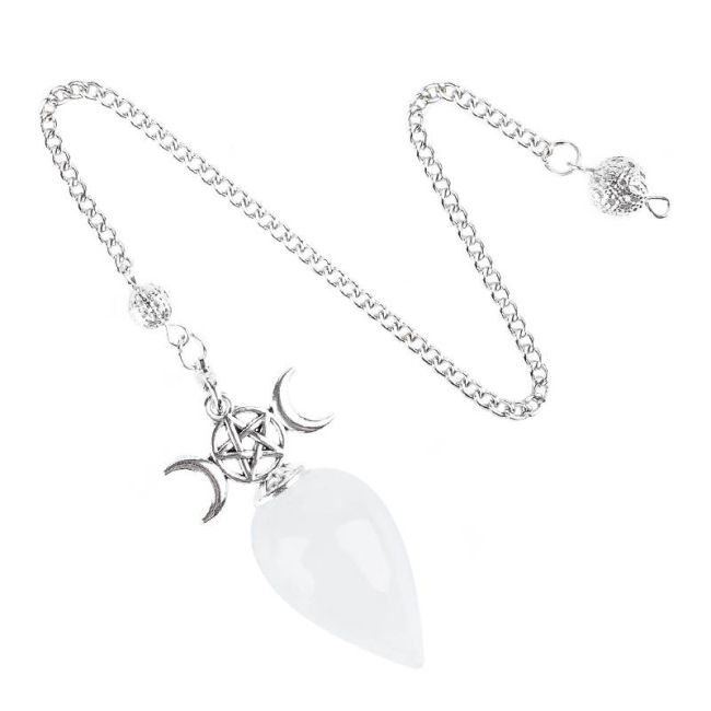 Péndulo de adivinación Pentáculo Triple Luna Cristal de roca
