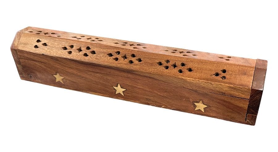 Porta Incienso Caja Madera Sheesham Estrellas 30cm x2