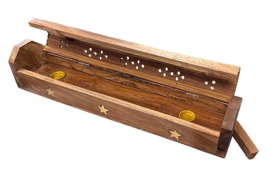 Porta Incienso Caja Madera Sheesham Estrellas 30cm x2