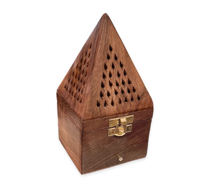 Porta Incienso Pirámide Caja Cajón Madera Sheesham 16cm