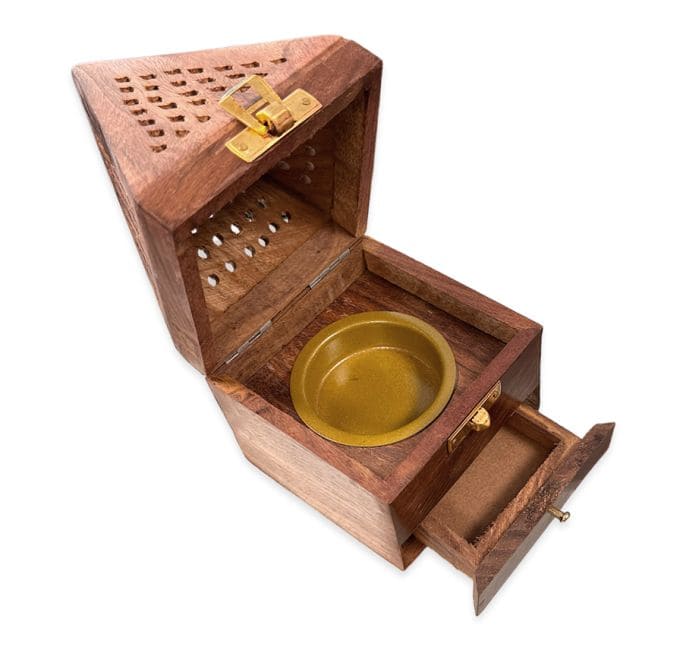 incienso en Porta Incienso Pirámide Caja Cajón Madera Sheesham 16cm|es
