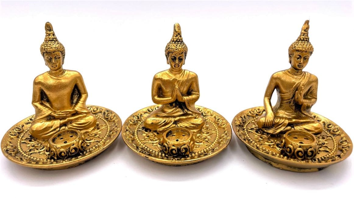 3 soportes de incienso de Buda tibetano dorado.