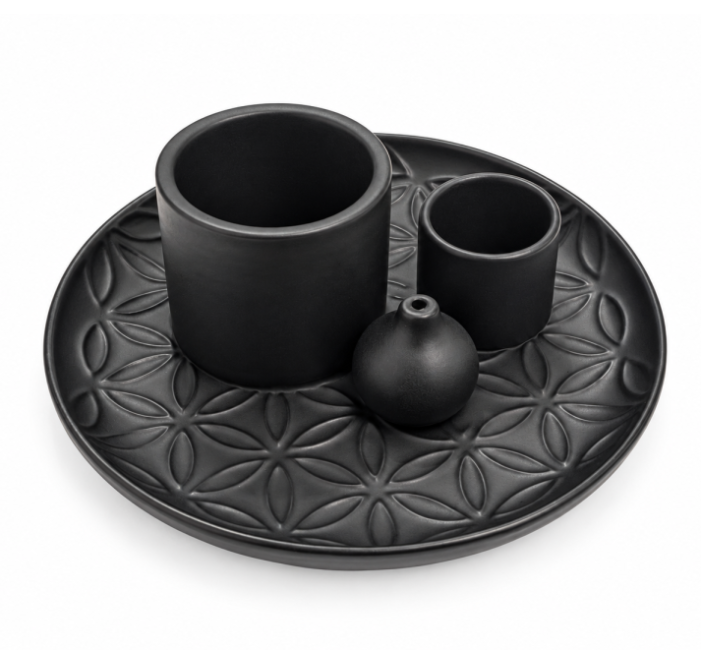 incienso en Portaincienso Multifunción Flor de la Vida Negro Mate 13 cm