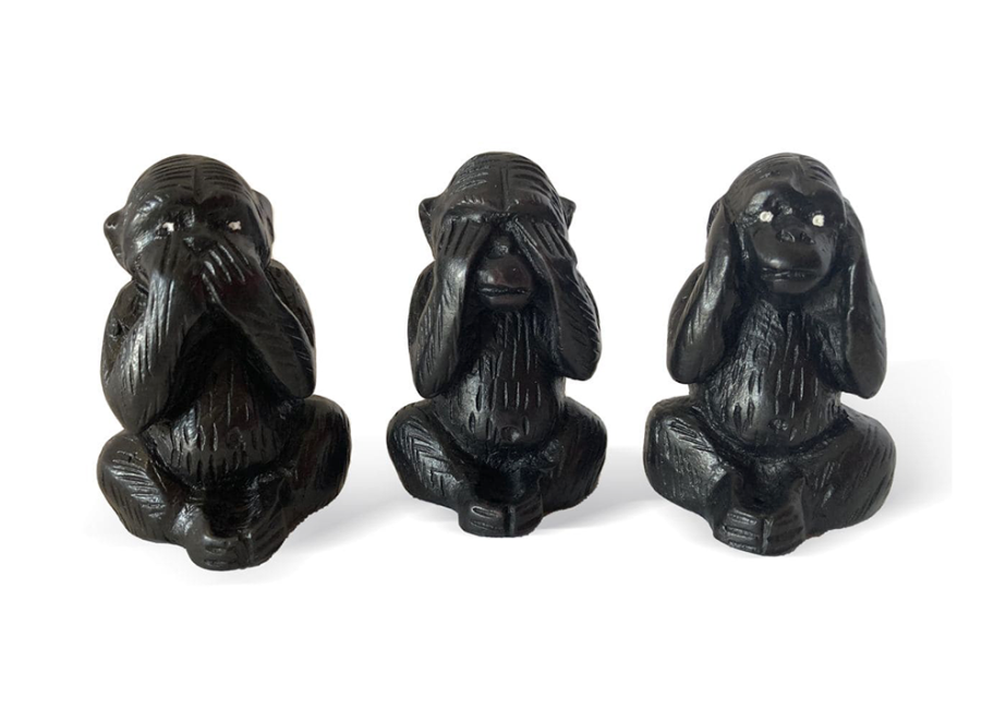 incienso en Set de 3 Figuras de los Monos Sabios en Resina Negra 7cm
