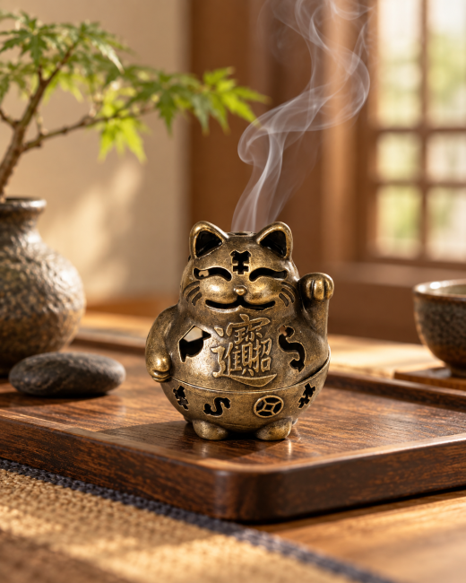incienso en Quemador de incienso Maneki-neko bronce 4,9 cm – Lote de 3|es