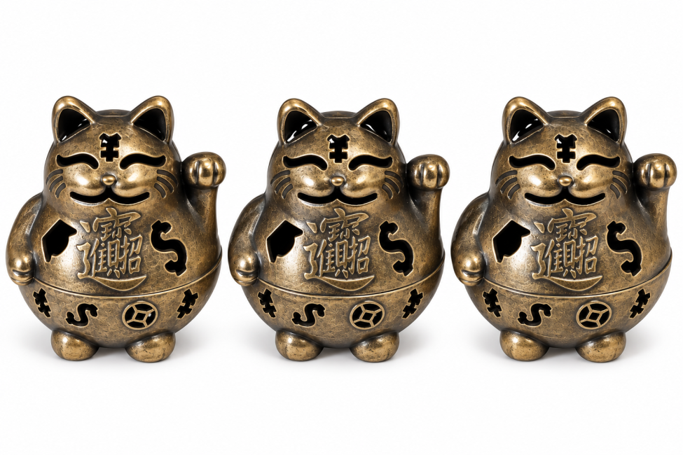 incienso en Quemador de incienso Maneki-neko bronce 4,9 cm – Lote de 3