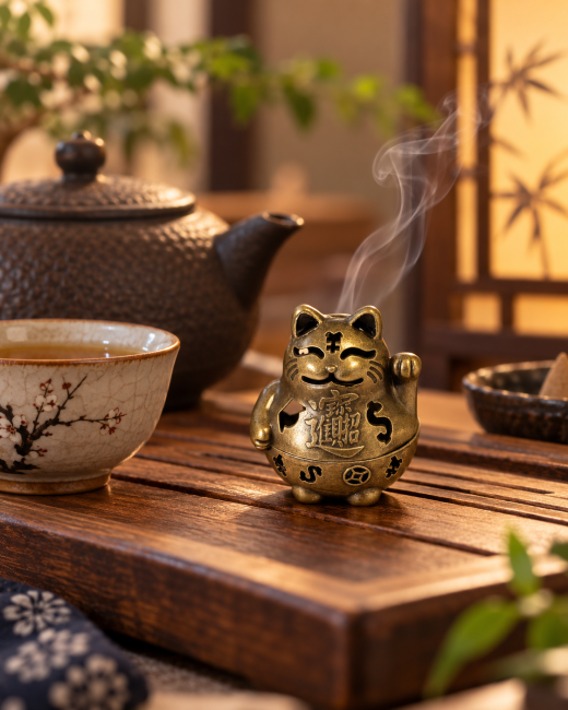 incienso en Quemador de incienso Maneki-neko bronce 4,9 cm – Lote de 3|es