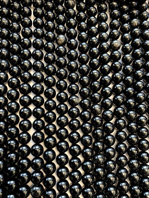 Perlas de obsidiana negra A de 4mm en hilo de 40cm