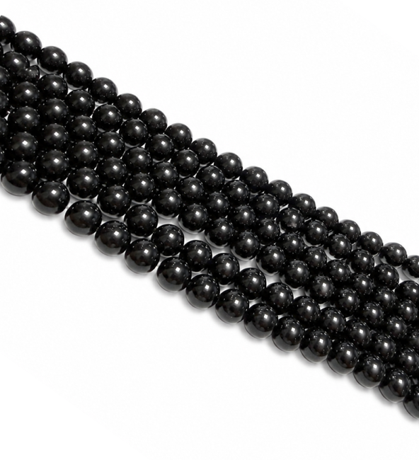 Hilo de Perlas Redondas de Obsidiana Negra A 10mm