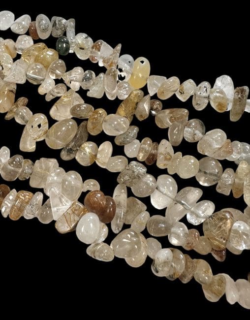 incienso en Cuarzo Rutilo Cristal de roca chips de 3-8 mm en un hilo de 80 cm|es