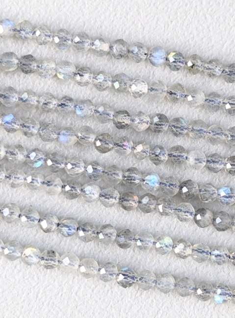 Cuentas AA de Labradorita facetada de 3 mm en hilo de 40 cm