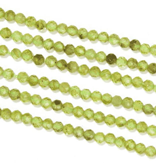 Cuentas Peridoto A facetadas de 3 mm en hilo de 40 cm