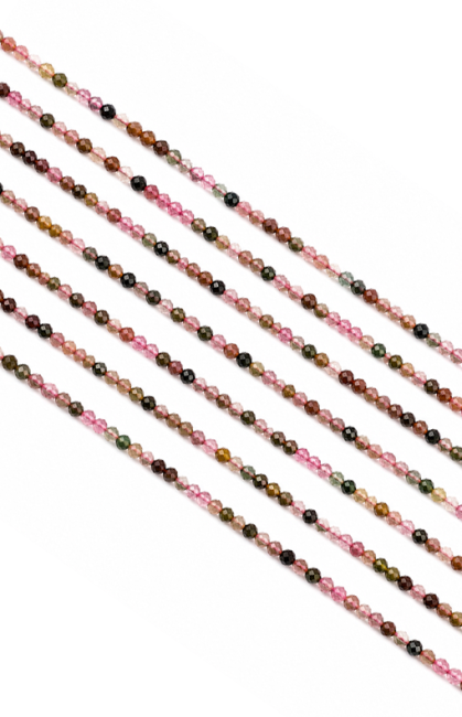 Hilo de Perlas Facetadas de Turmalina Multicolor AA 3mm