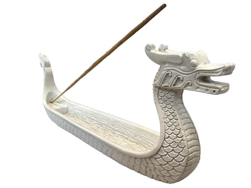 Porta incienso barco dragón blanco 22cm