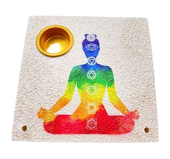 Porta incienso cuadrado 7 chakras 9 cm