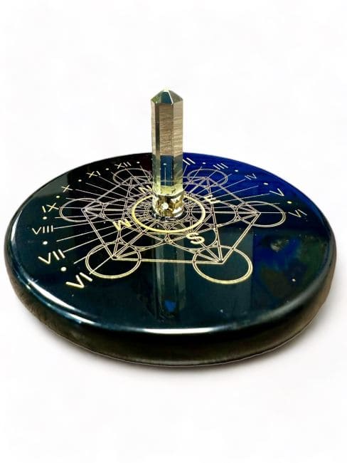 Placa Metatron de ónix negro con cristal de roca 8cm