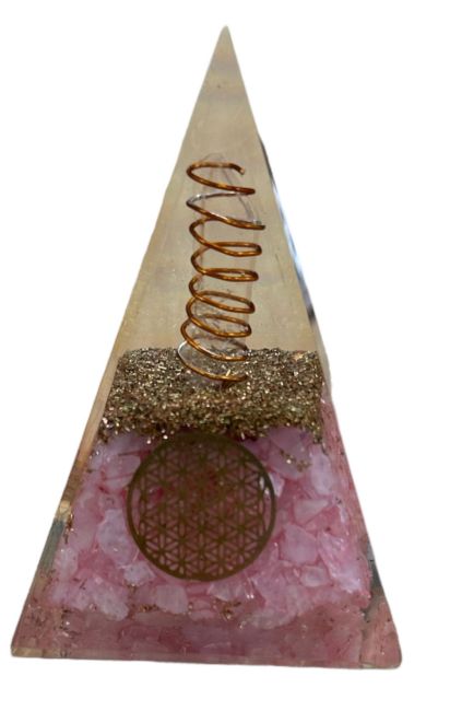 Pirámide de orgonita cuarzo rosa