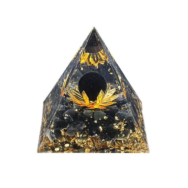 Pirámide de Orgonita Obsidiana Negra Loto 8cm