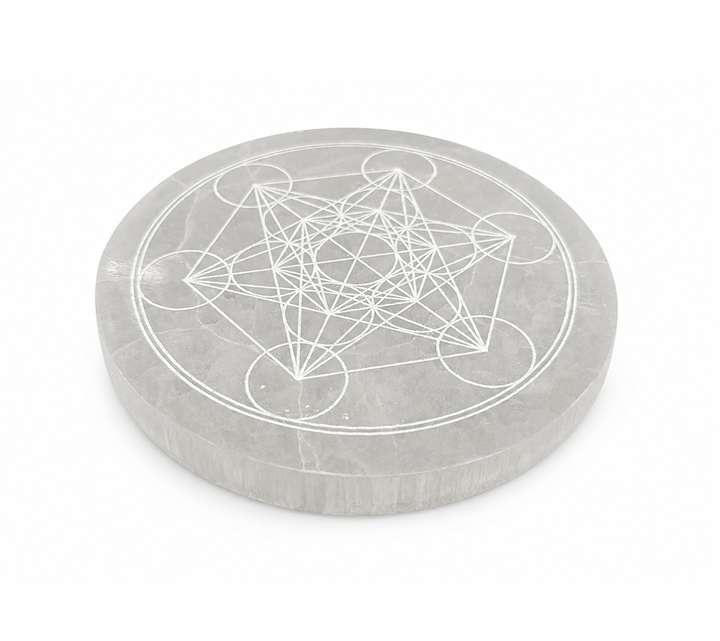Placa Circular de Selenita Metatrón 14cm 550g