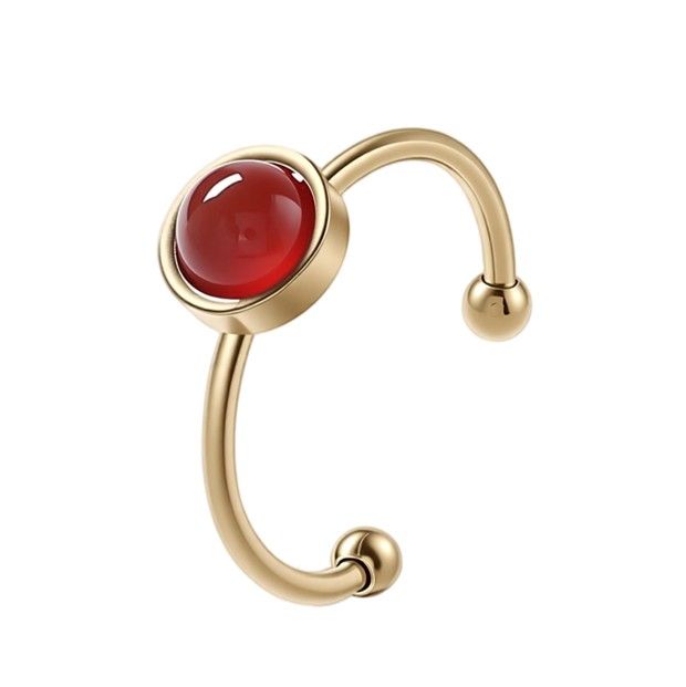 Anillo de ágata roja – Acero inoxidable chapado en oro