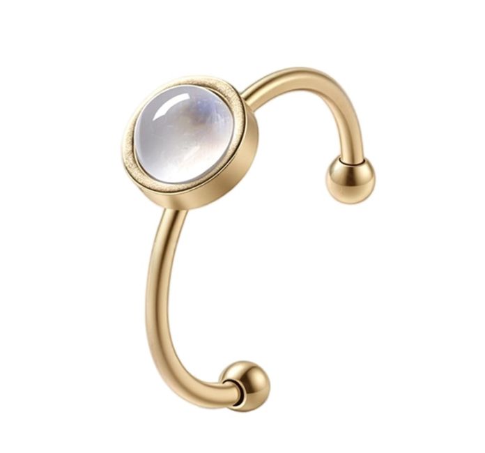Anillo de piedra lunar blanca – Acero inoxidable bañado en oro