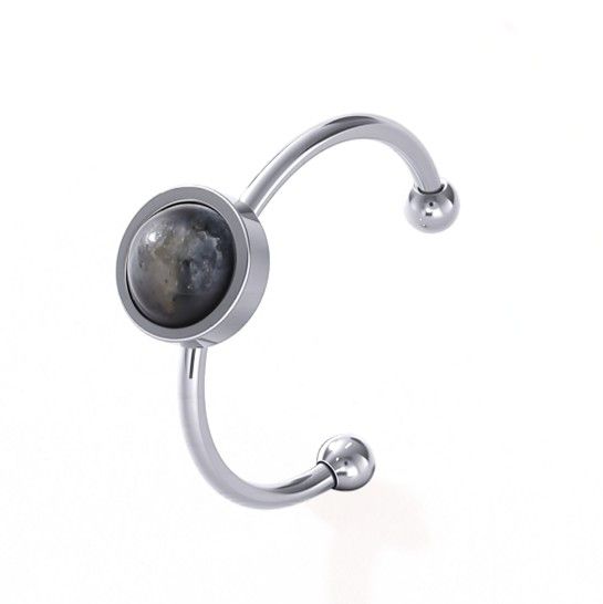 Anillo de larvikita – Plata y acero inoxidable