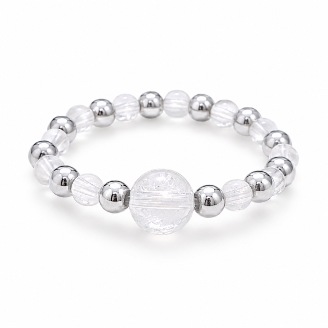 Anillo de plata con cuentas de cristal de roca