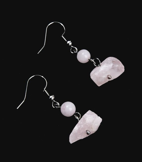 incienso en Pendientes de plata en acero inoxidable con cuarzo rosa en bruto A 3.5 cm|es