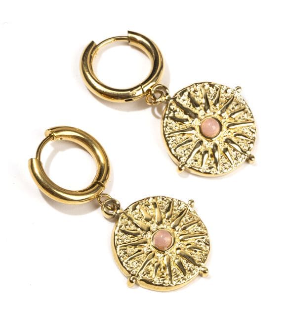 Pendientes De Sol De Cuarzo Rosa De Acero Inoxidable Dorado A 39 Mm