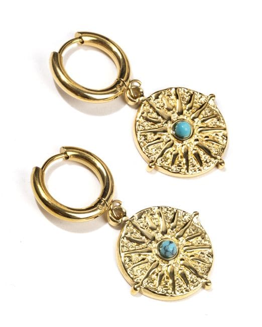 Pendientes De Turquenita Sol De Acero Dorado Dorado A 39mm