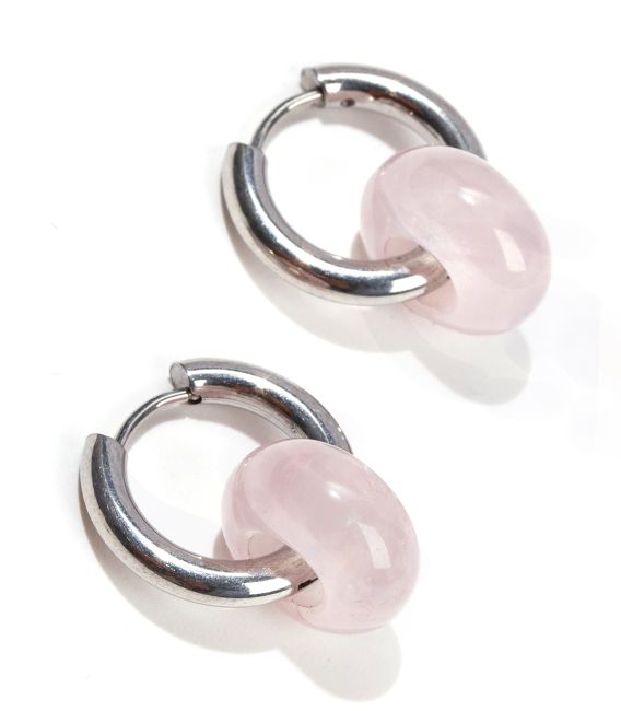 Pendientes Hope de plata en acero inoxidable con cuarzo rosa A 18 mm