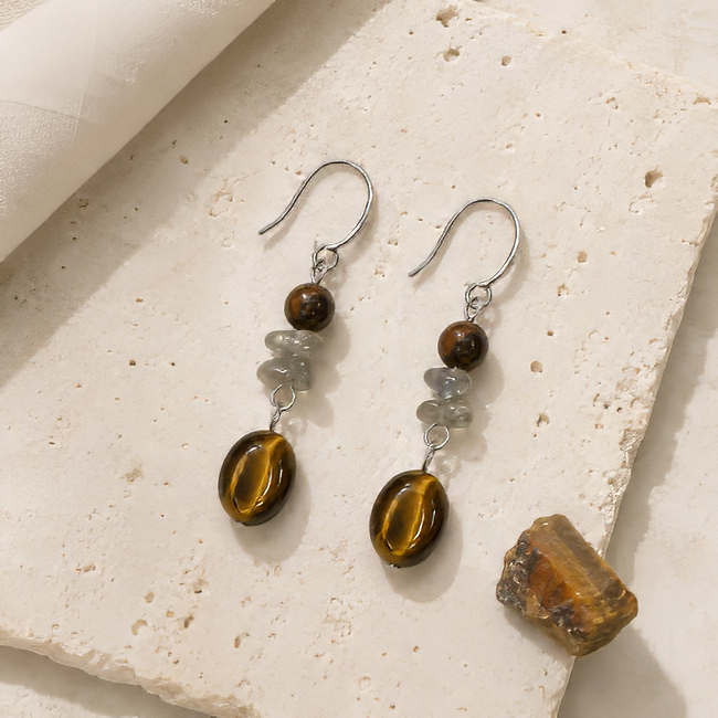 incienso en Pendientes – Obsidiana Caoba, Labradorita y Ojo de Tigre|es