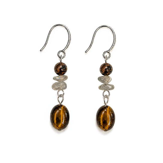 incienso en Pendientes – Obsidiana Caoba, Labradorita y Ojo de Tigre