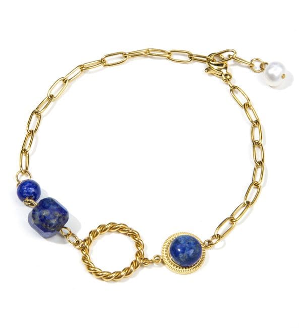 Pulsera Lapislázuli A en acero inoxidable dorado 23cm