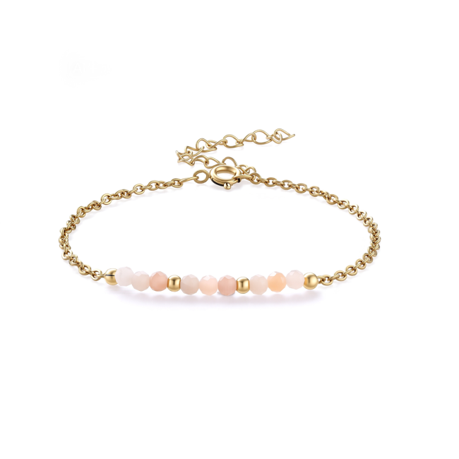 Pulsera de piedra lunar rosa facetada – Acero inoxidable