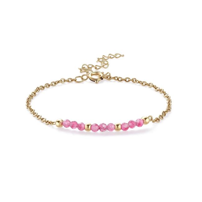 Pulsera de calcedonia rosa facetada – Acero inoxidable