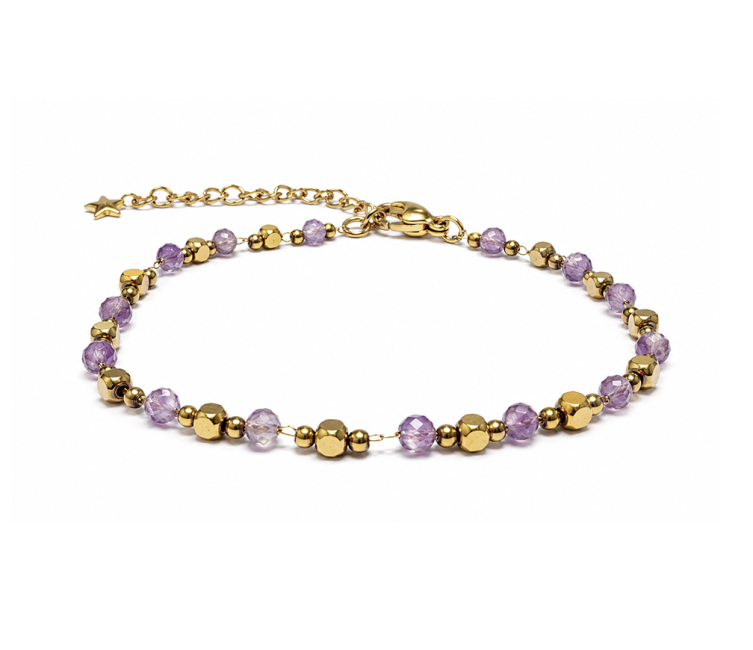 Pulsera Energía de Amatista A – Cuentas Doradas