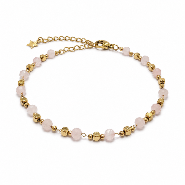 incienso en Pulsera Energía de Cuarzo Rosa AB – Perlas Doradas|es